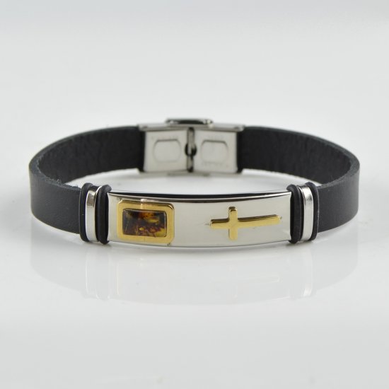 Leather Baltic Amber bracelet for men